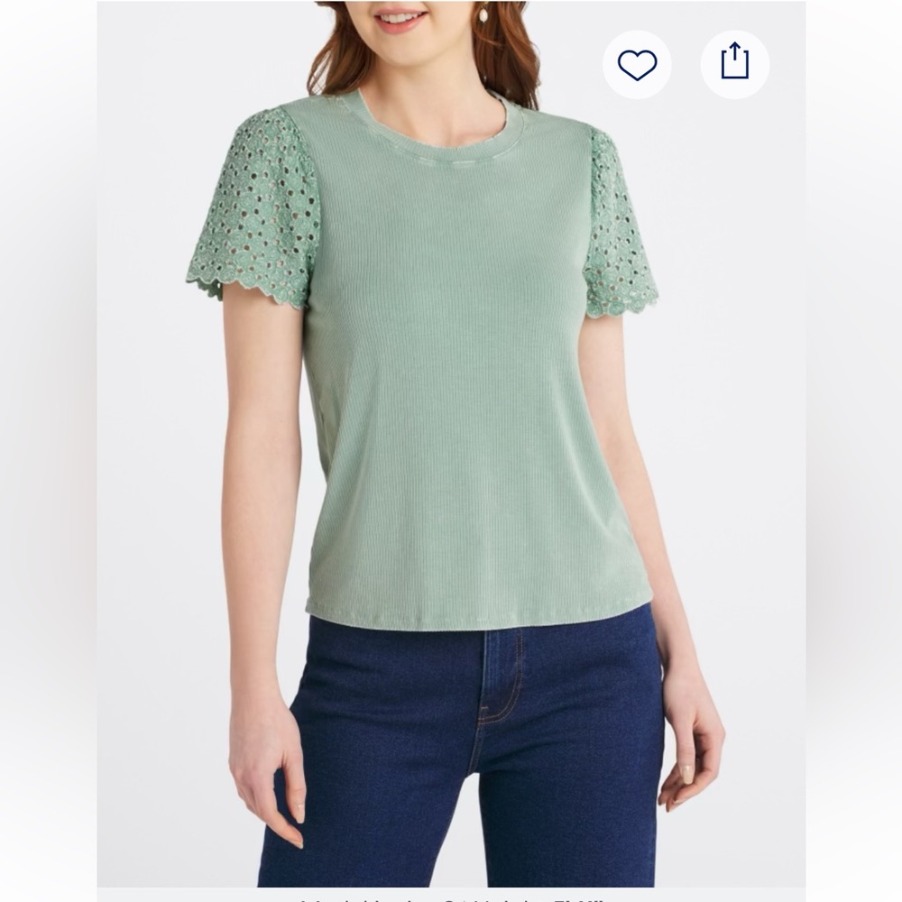 Green Eyelet Flutter Sleeve Knit Women's Top